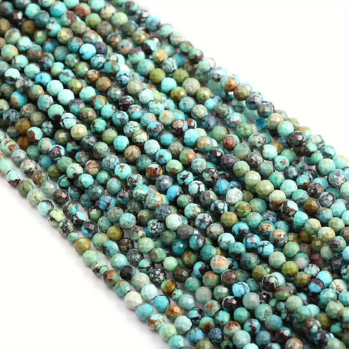 

15" Fil de perles de turquoise africaine naturelle, 2mm-4mm perles rondes facettées pour la fabrication de bijoux de bricolage, accessoires de bracelets, fournitures d'artisanat