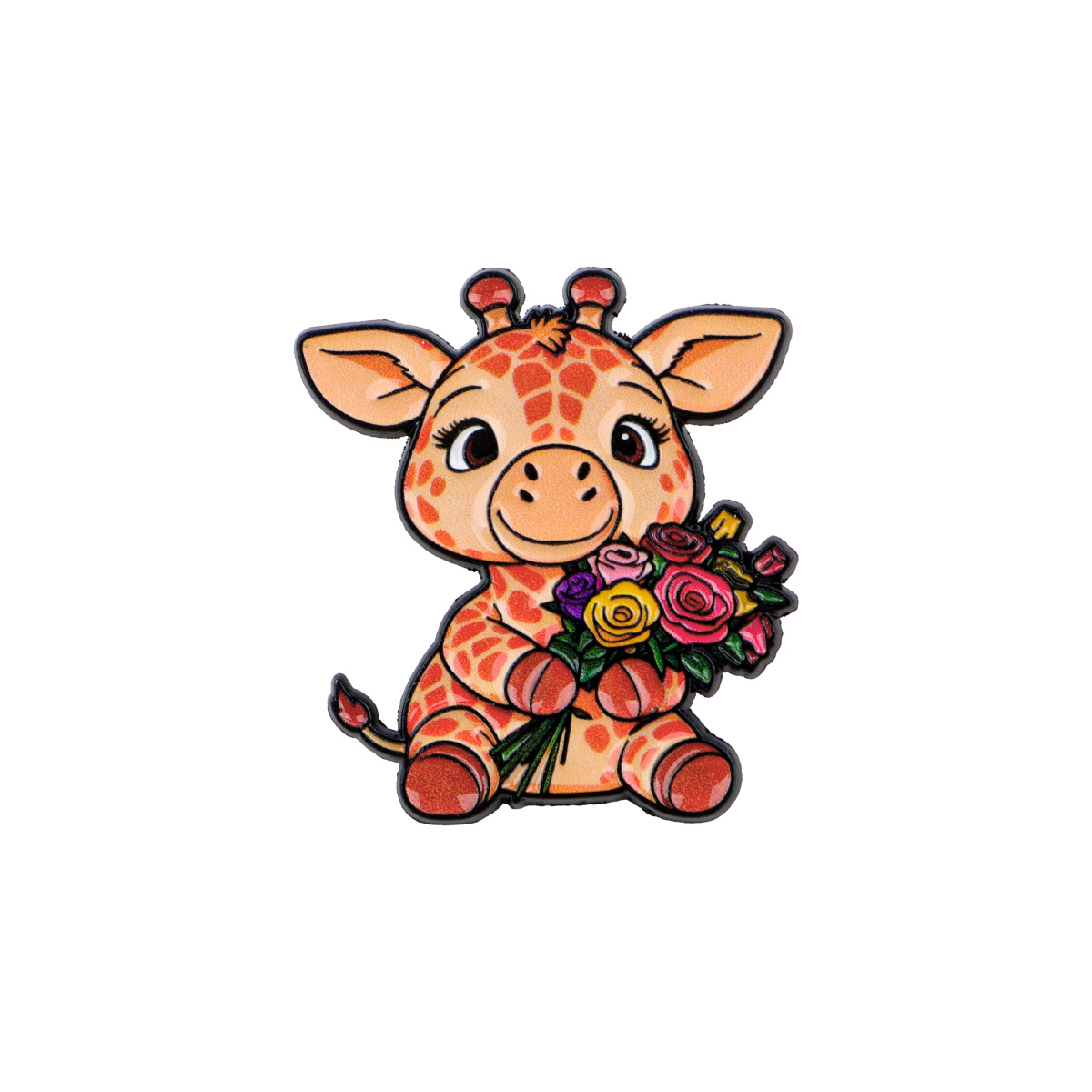 Cute Giraffe Enamel Pin & Brooch - Cute Giraffe With Flowers, Durable Alloy, Perfect For Backpacks, Bags, And Gifts, Ideal For School, Office