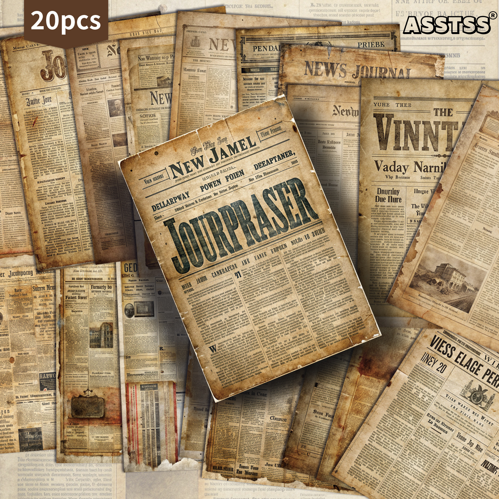 TEMU 20-pack Asstss Vintage Newspaper Postcards - Personalizable Retro Newspaper Clip Cards Suitable For Scrapbooking, Junk Journals, Collectible