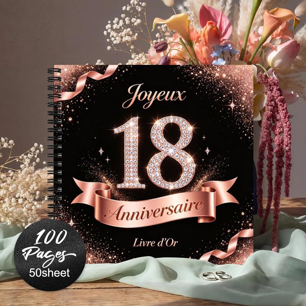 TEMU 1 'or pour invités français, rose doré étincelant, 'or souvenir pour le 18e anniversaire, journal de parfait pour que signent spécial