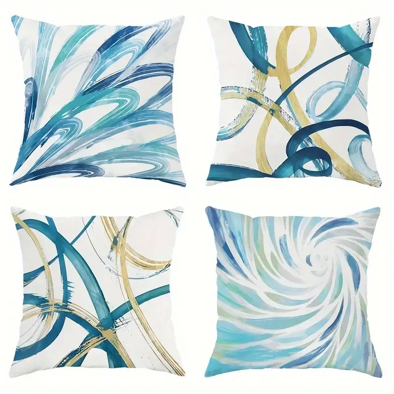 4pcs abstract art pillow covers double sided printed soft plush decorative pillowcases with geometric patterns blue golden retro design zipper closure machine washable multiple sizes for living room bedroom sofa decorative pillow covers bedroom accessories sofa embellishments modern decor accents durable fabric 2d flat Product details 0