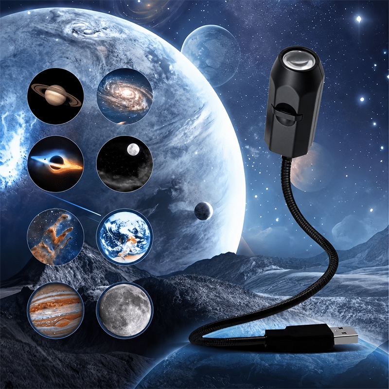 Image of 1pc Planet Projection Night Light, With 10pcs Interchangeable Slides, Can Display Of Moon, Earth, And Starry Sky, Powered, Neck Free Rotation, Angle Up To , Suitable For Bedroom, Living Room, Ceiling