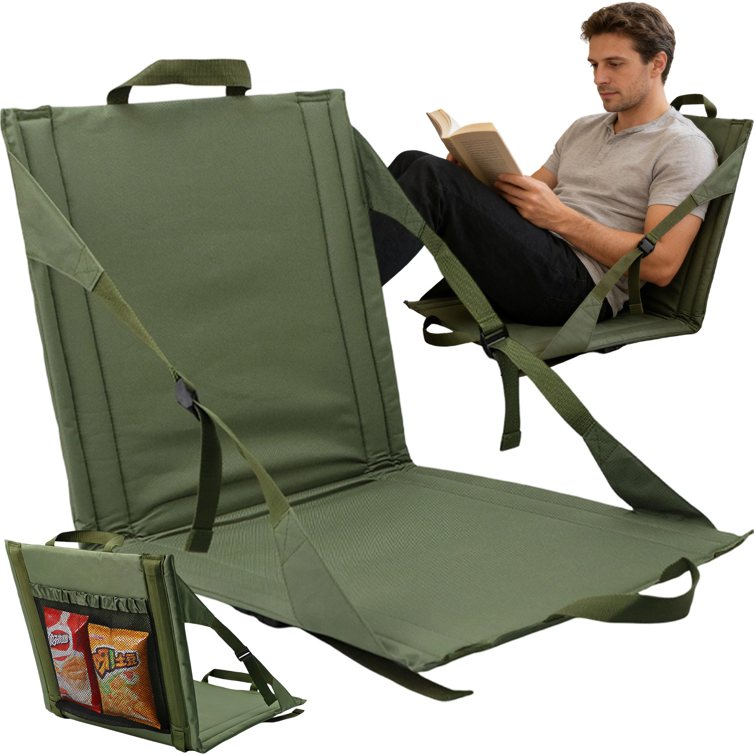 Folding Seat Cushion With Adjustable Webbing Straps, For Outdoor Camping, Picnic & Travel