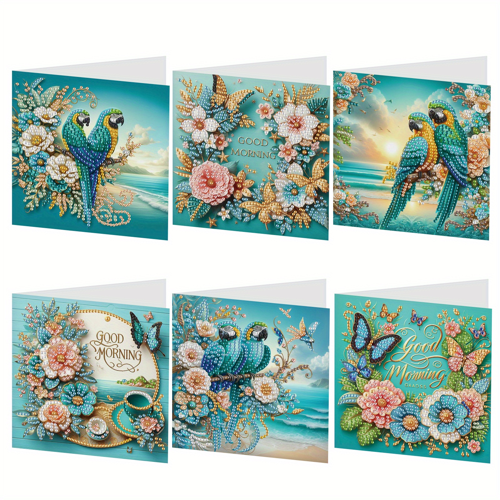 

6-pack Diy Diamond Painting Greeting Cards, Handmade Bird & Floral Craft, / Day//wishes, Includes Envelopes, Creative Birthday Cards Gift Set