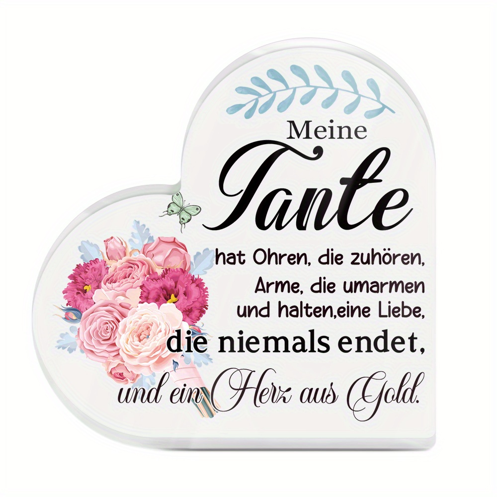 Image of 2d Flat - 1pc Of German Heart-shaped Acrylic Table Decoration, My Aunt Has Ears That Listen, That Hug And Hold, Desktop Decor For Home Room, A Gift For