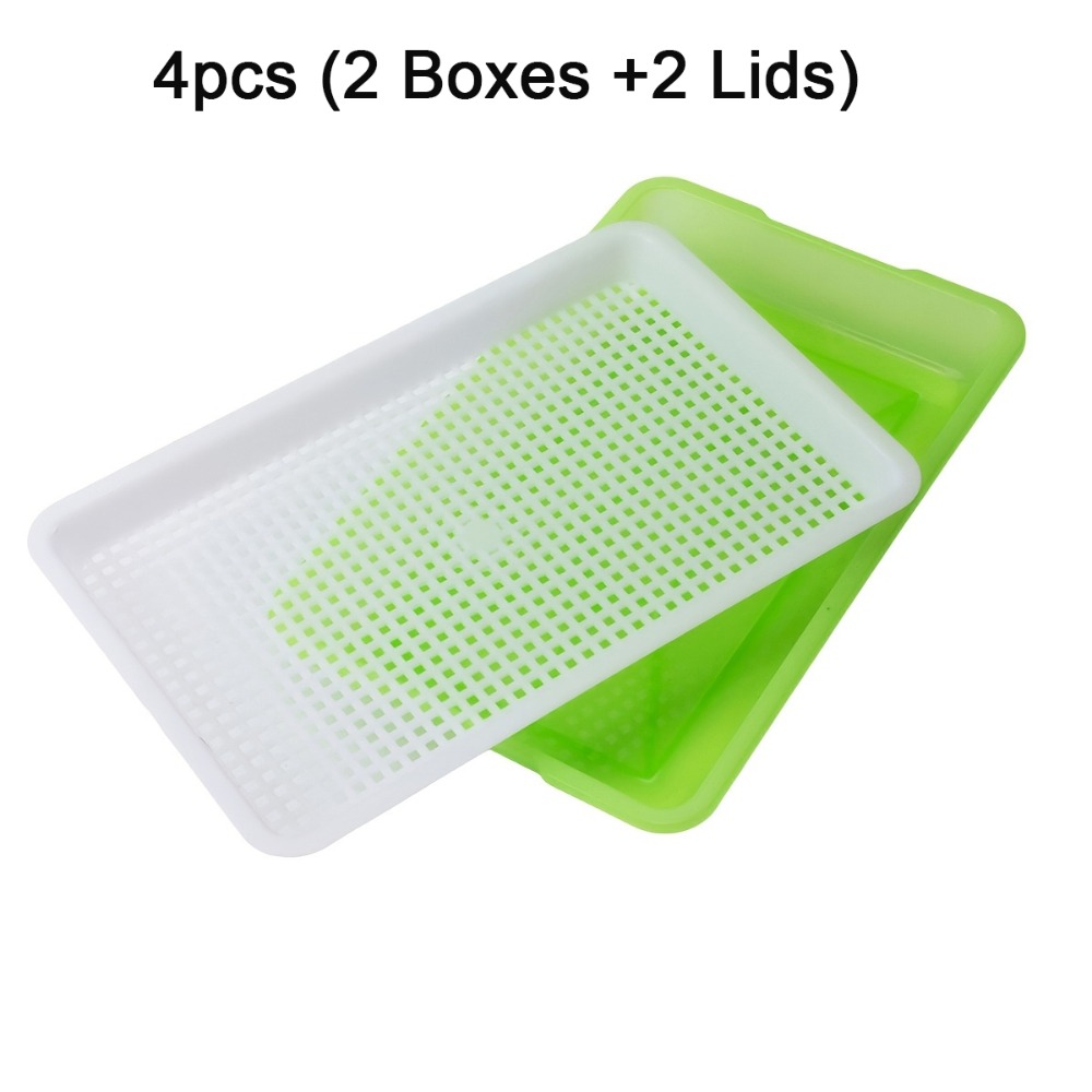 TEMU 4pcs (2 Boxes + 2 Lids) Hydroponic System Grow Tray - Double-layer Vertical Garden Planter With Drainage Holes, Durable Plastic Soilless