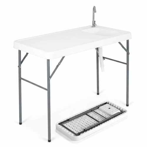 114cm folding camping table picnic fish cleaning table kitchen sink wash food prep faucet drainage hose