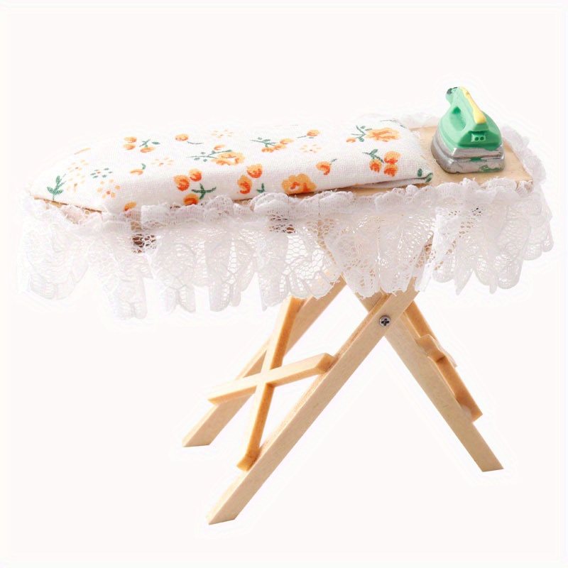 Image of Miniature Ironing Stand With Board For Dollhouse, Christmas Village Accessories, Halloween & Thanksgiving Gift Room Decor