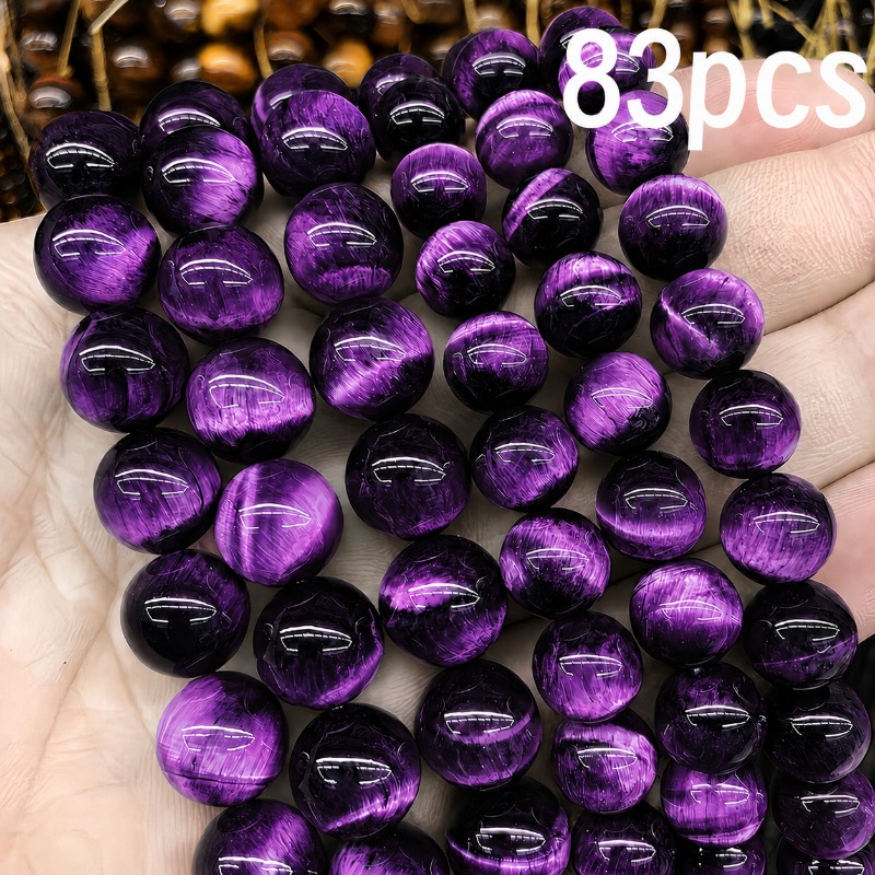 TEMU 83pcs/set Multicolor Tiger Eye Stone Round Beads Glass Material, Jewelry Materials, Jewelry Beading, Handmade, Decorative Supplies, Used For