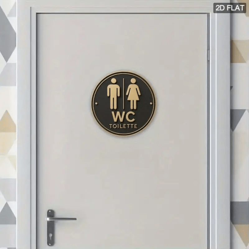 E-shop 2D Flat - Ein modernes deutsches WC-Schild, 19,89 cm runde Holz-Wandkunst, vielseitige Haustür-Kranzdekoration, kein erforderlich,
