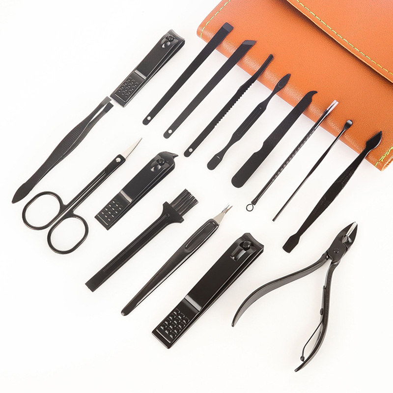 16pcs Professional Manicure & Pedicure Kit - Stainless Steel Nail Clippers, Cuticle Nippers with Portable Travel Case - Classic Grooming Tools for Personal Care