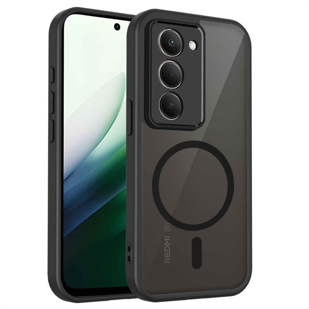 TEMU Phone Case: Light Beige-feel Matte Transparent Black Magnetic Full-body Shockproof Phone Case For Redmi 15