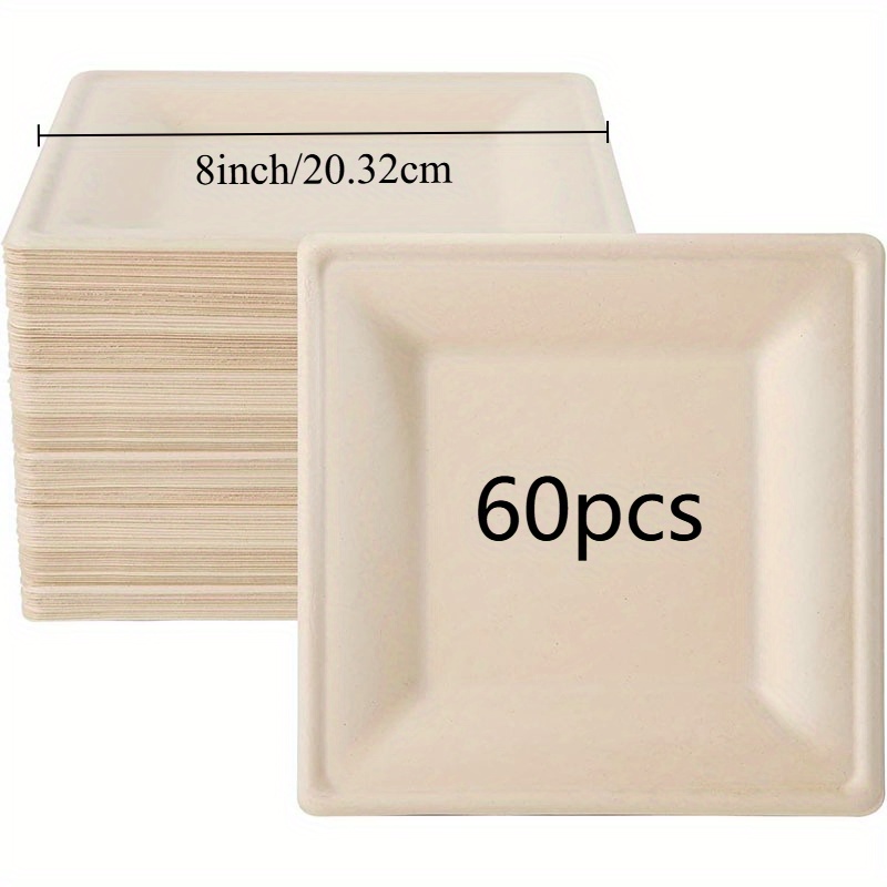 Image of Disposable Sugarcane Square Dinner Plates, 6/8 Inch Optional, High-quality Dinner Plates, Large Capacity Storage, Suitable For Restaurants, Weddings, Parties, Daily Use, Food Decoration
