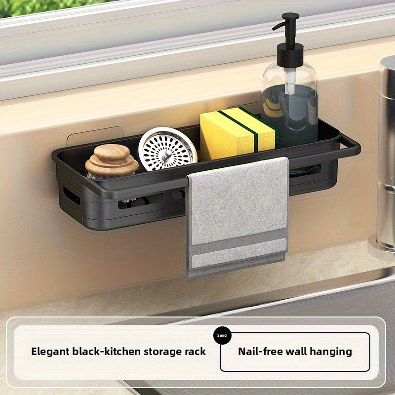 New Kitchen Rag Rack Wall-mounted Multifunctional Drain Storage Rack Punch-free Household Sink Artifact