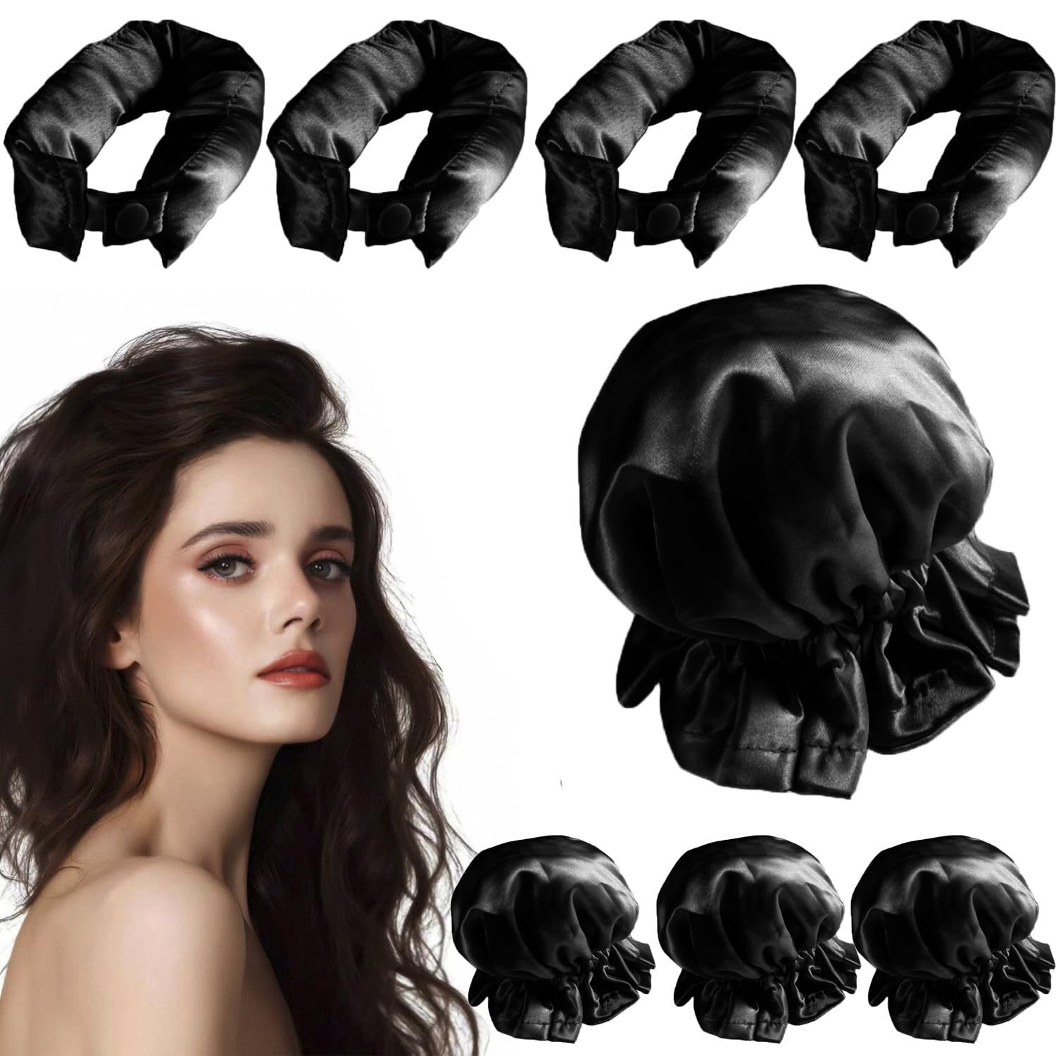 

8pcs New Satin Heatless Hair Curler, Hair Rollers For With Hair Caps For All Hair Types, Can Overnight, Diy Hairstyling Tools For Women