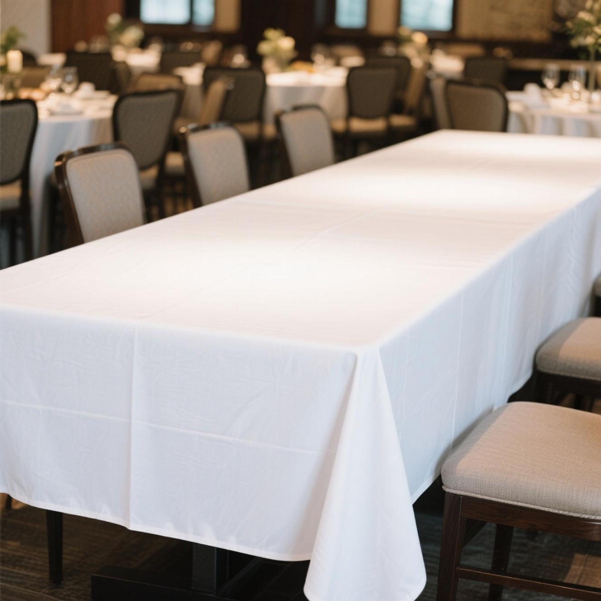 reusable and washable white tablecloth suitable for events weddings and home use featuring an elegant design ideal for dining parties or outdoor   high quality and easy to     long tables perfectly
