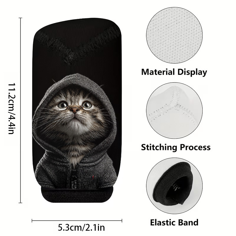 TEMU 1pc Hooded Sweater Cute Cat Print Pattern Car Gear Shift Cover, Fashionable Car Fun Gear Protector, Universal For All Cars, , And Wash, Suitable