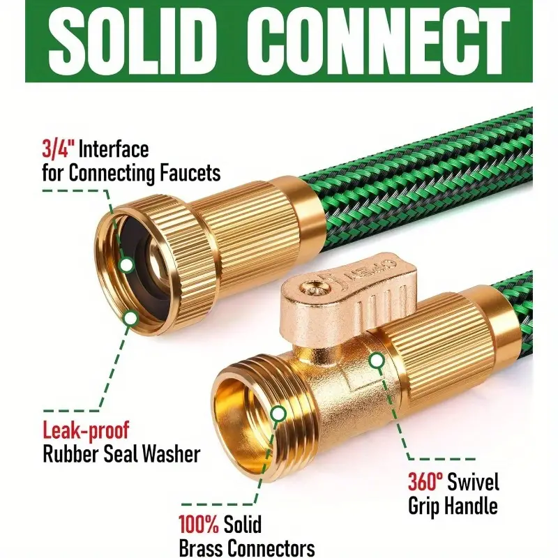 heavy duty non-expandable garden hose - 25ft lightweight flexible hose with kink-resistant design, leakproof male/female connectors, outdoor use for lawn, garden, car washing - compatible with american/european faucets, lawn care, durable construction, sturdy connectors, landscaping professionals Product details 2