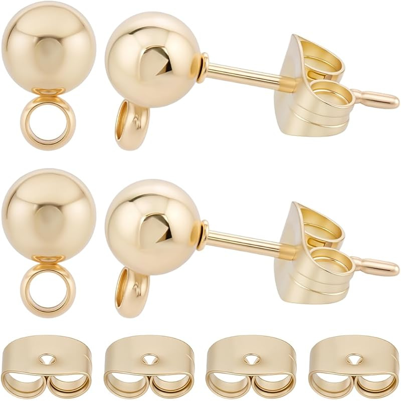 TEMU Tiges de boucles d'oreilles à tige boule en acier inoxydable plaqué or avec boucle pour la fabrication de bijoux