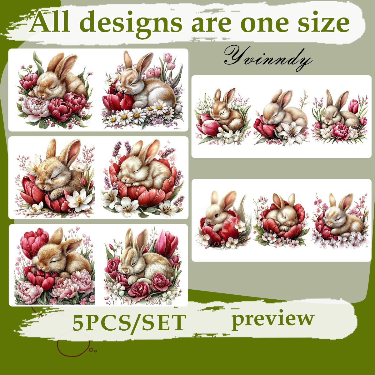 TEMU 5pcs/- Rabbit Uv Dtf Diy 16oz Transfer For Diy Cups, Computer Etc. (only The Transfer Is Included, Items Are Provided)