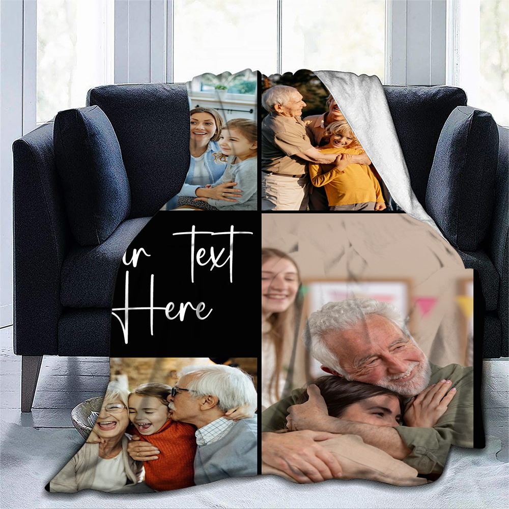 personalized family memories flannel throw blanket custom photo text soft cozy   couch bed office camping travel unique gift idea   photos birthday gift armchair details 4