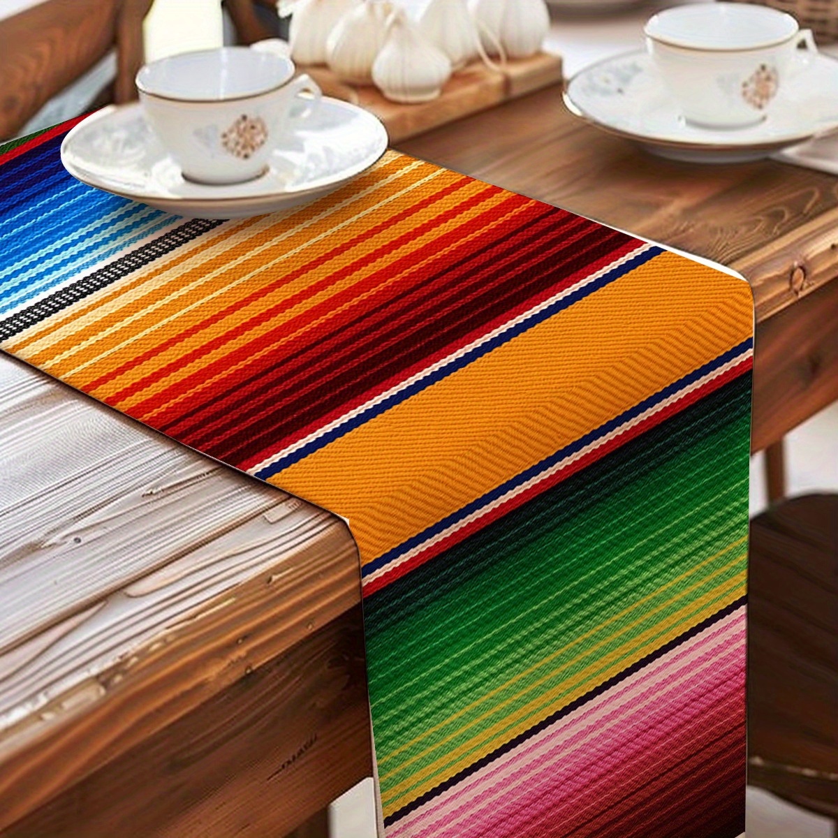 TEMU 1 Mexican Carnival Striped Polyester Table Runner, Suitable For Indoor And Outdoor Dining, Washable, Perfect For Home Dining Table Decoration
