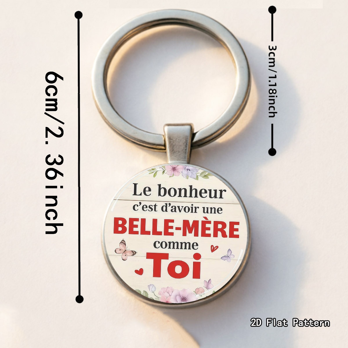 TEMU Porte-clés 1 pièce en de , plaque décorative circulaire avec imprimé floral papillon et cœur, porte-clés avec d' française pour belle-mère,