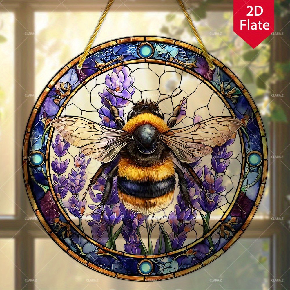TEMU Plat 2D, Plan Plat 2D, 1 pièce Attrape- Suspendu Abeille et Lavande - Décoration de Style Rustique avec Motif Abeille et Floral - Décoration de