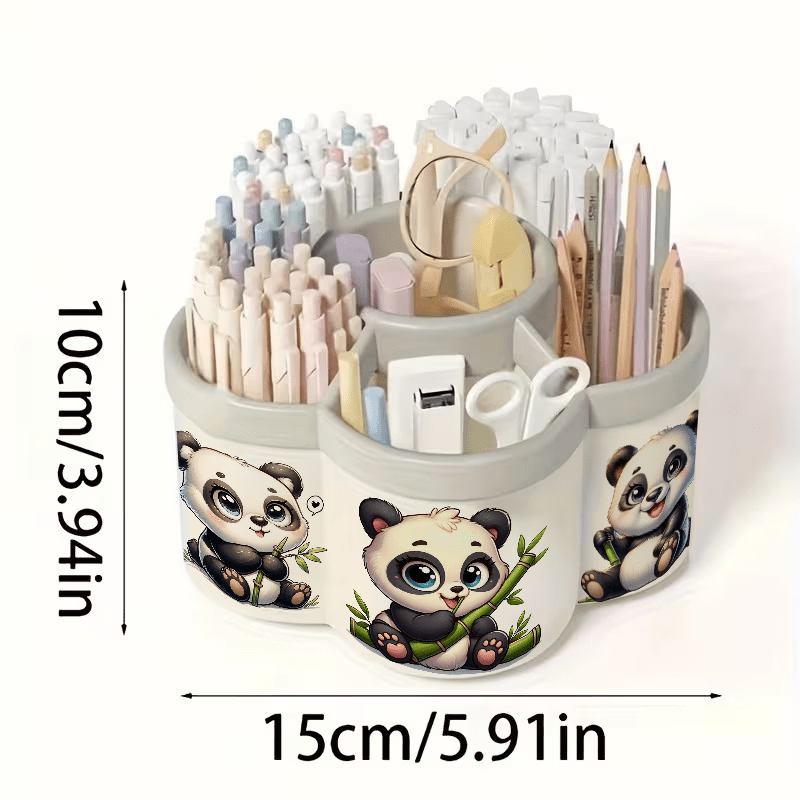 TEMU Boîte de rangement cosmétique et porte-stylo rotatif 2D à impression plate, 1 pièce | illustrations de pandas mignons - Boîte de rangement de