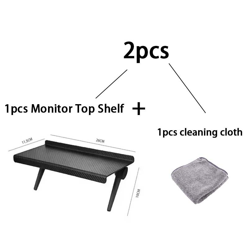 TEMU 2pcs(1 Monitor Top Shelf+ 1 Cleaning Cloth) Adjustable Monitor Top Shelf, No-drill Required Tv Screen Top Storage Rack, Suitable For Storing