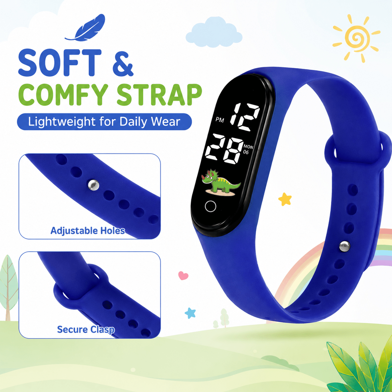 8pc Boy Dinosaur Pattern Digital Watch Bracelet Set