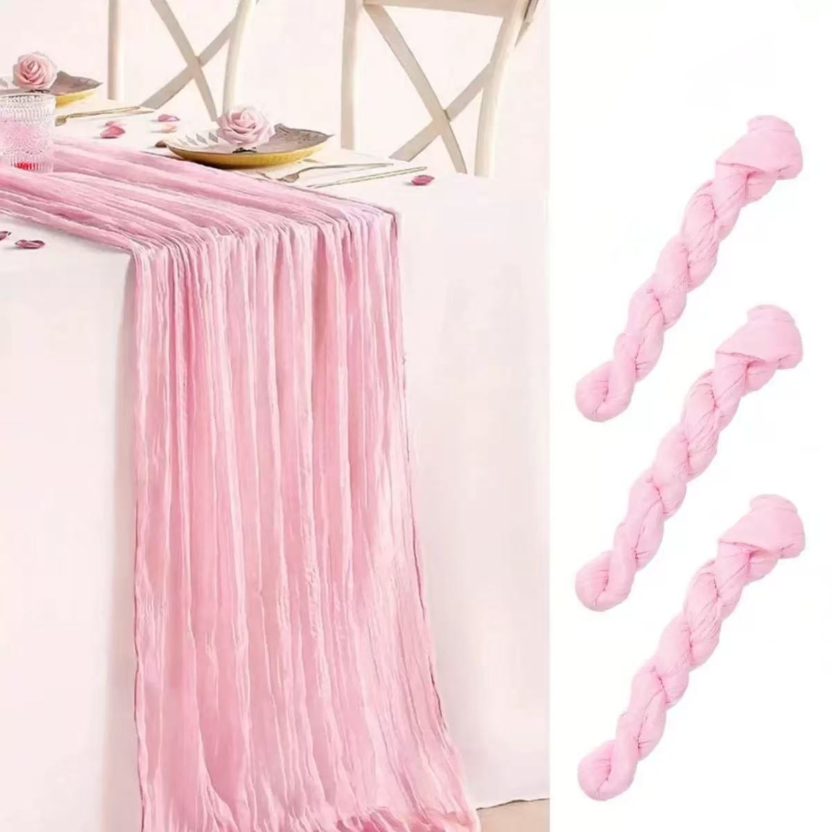 TEMU 3 pièces de napperons torsadés roses, tulle pour de chaise, 34,6 pouces pouces, nappe bohème en gaze, lavable et réutilisable, décoration de