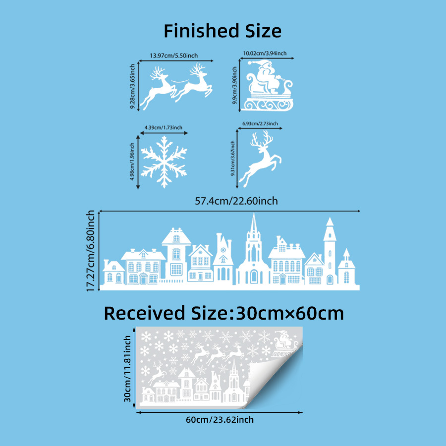 TEMU White Christmas Town Reindeer Window Sticker, Santa Sleigh Snowflake City Silhouette Pattern, Double-sided Visibility Removable Static Window