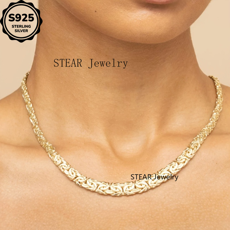925 Sterling Silver 18k Golden Plated Byzantine Chain Necklace For Women | High-quality Hypoallergenic Jewelry Gift, Perfect For , Valentine's Day, Day, Girlfriend Gift, Elegantly Gift