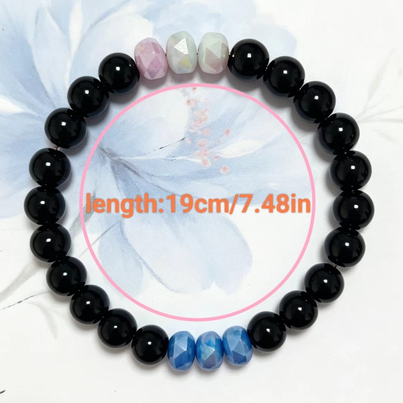 Layered Black Round Beads & Light Pink Multi-faceted Bracelet