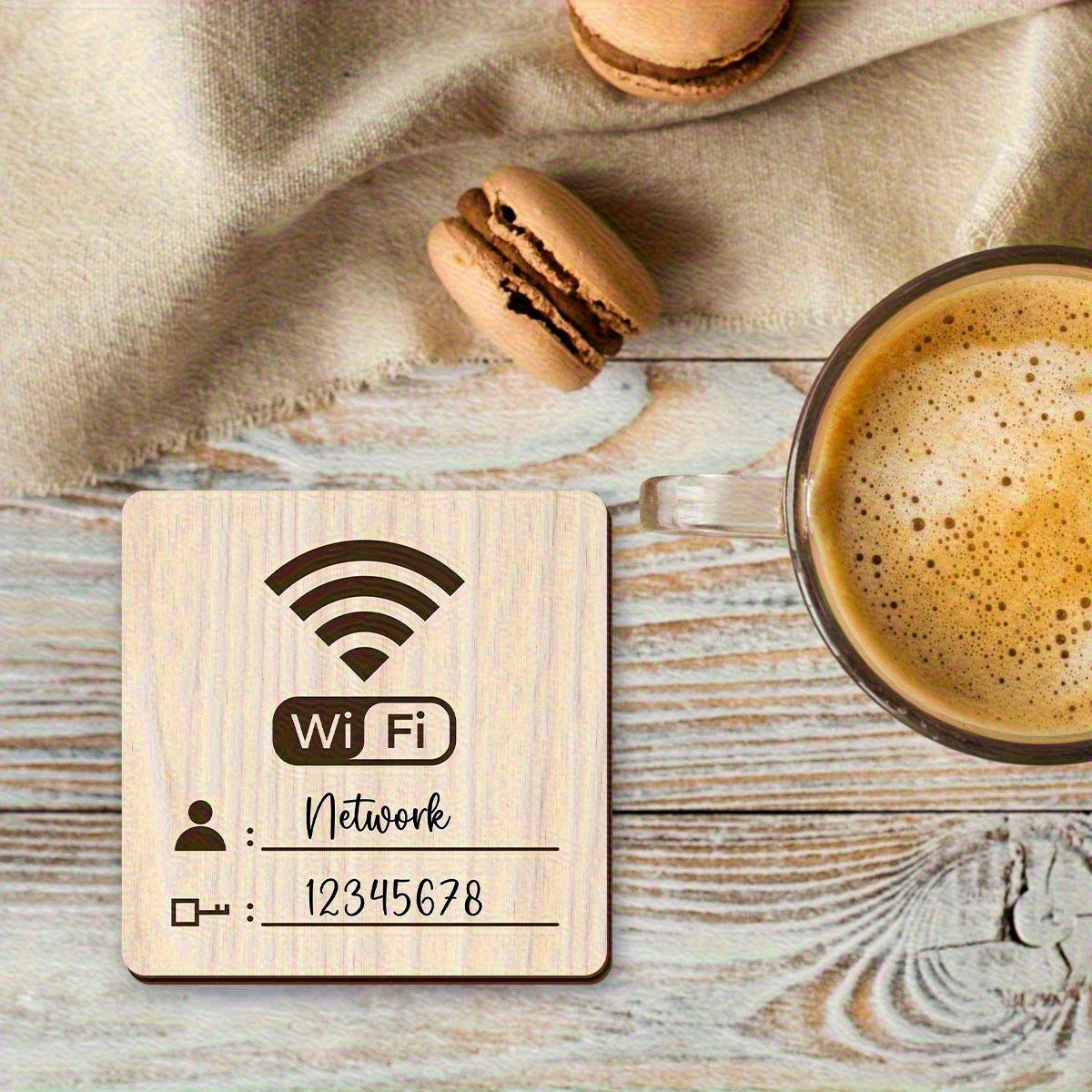 TEMU 1 2d Flat-printed Square Wifi Logo Wooden Coaster, Suitable For Offices And Shopping Malls, With A Blank Label For Writing , 2d Flat Wall