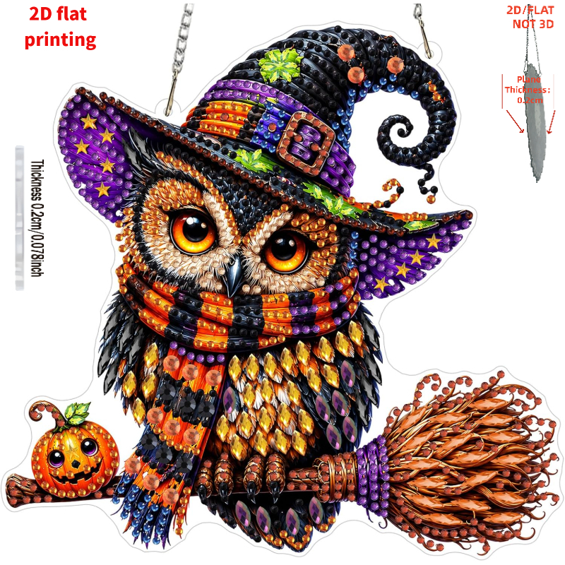 TEMU 2d Flat Printing Diamond Painting Kit Halloween Adult Pendant Owl, 5d Window Painting Set Sun Catcher, Light Catcher Craft Kit, Suitable For