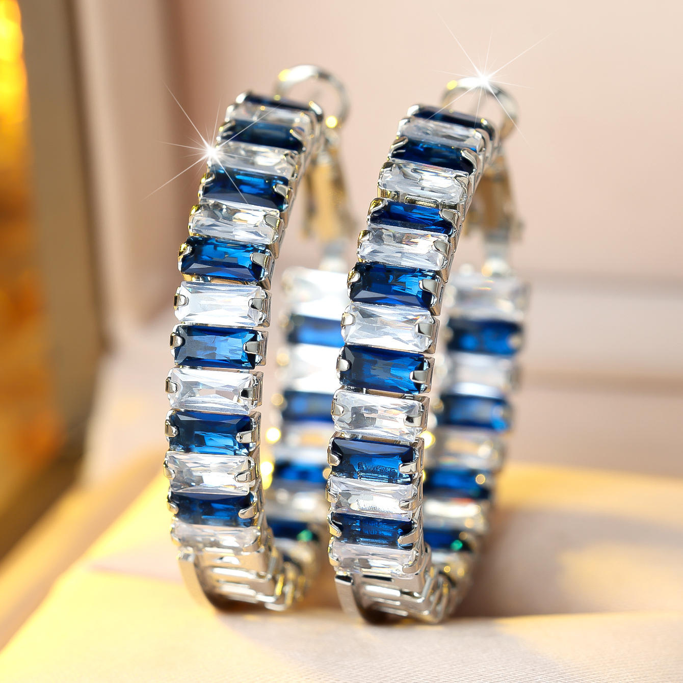 Girls' Two-Tone Ring-Shaped Earrings with Colorful Zirconia