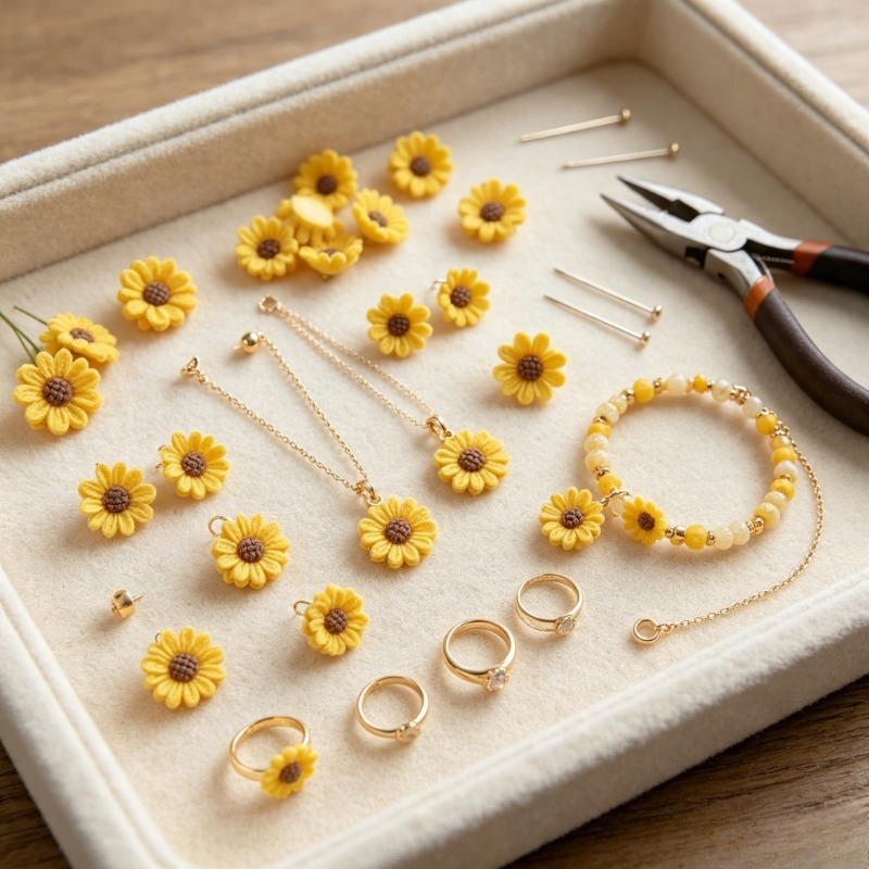 TEMU Tapisserie 2D, Pack de 68 pièces, jaune en résine plate convexe, Mini fleur de marguerite, pour la création, la décoration, le scrapbooking, la