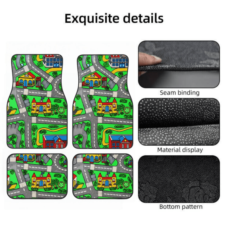 TEMU 2pcs / 4pcs 90s -slip Mat - Durable Car Floor Mat, Suitable For Sedans, Suvs, And Small Trucks - Bright Landscape Design, Featuring Red, Yellow,
