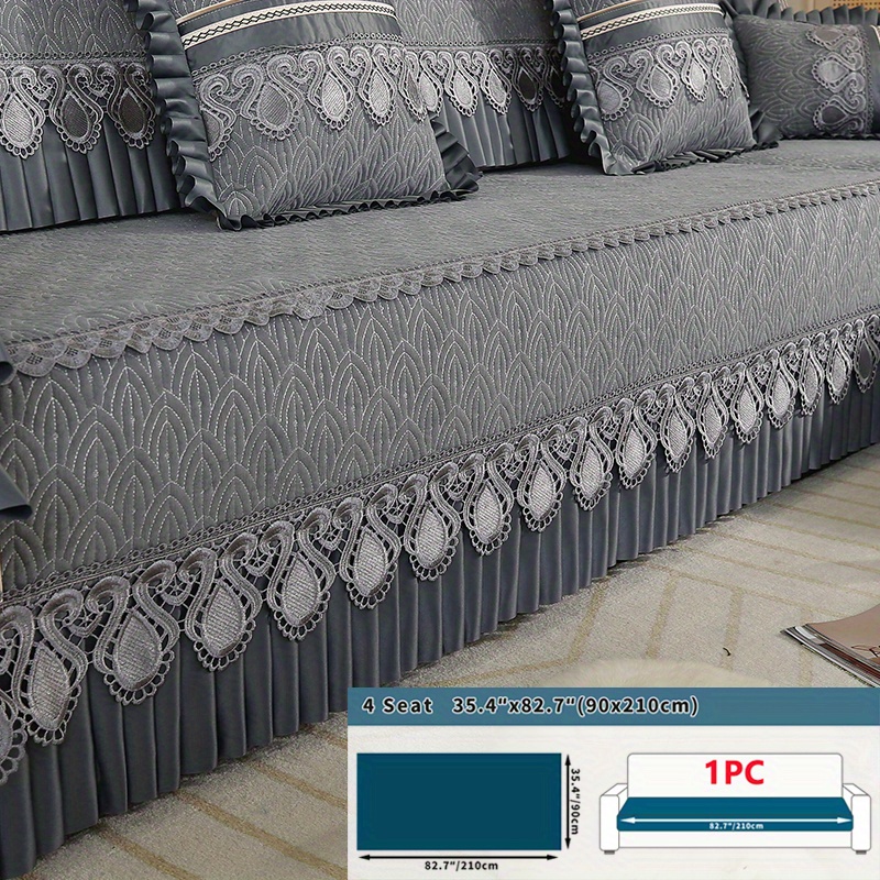 Image of 1pc Elegant Skirted Sofa Cover, Armrest Covers, Pillowcases, Non-slip Sofa Cover, Furniture Protector, Bedroom Office Living Room Home Decor