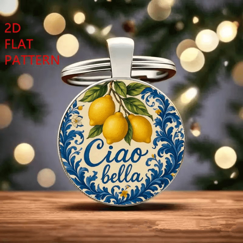 2d Flat, 1pc Lemon Signature Theme 2d Alloy Round Pendant Keychain, Suitable For Keys/bags/car Accessories, Fashion Gift For , Birthday, Festival, Gift Items | | Art Pendant