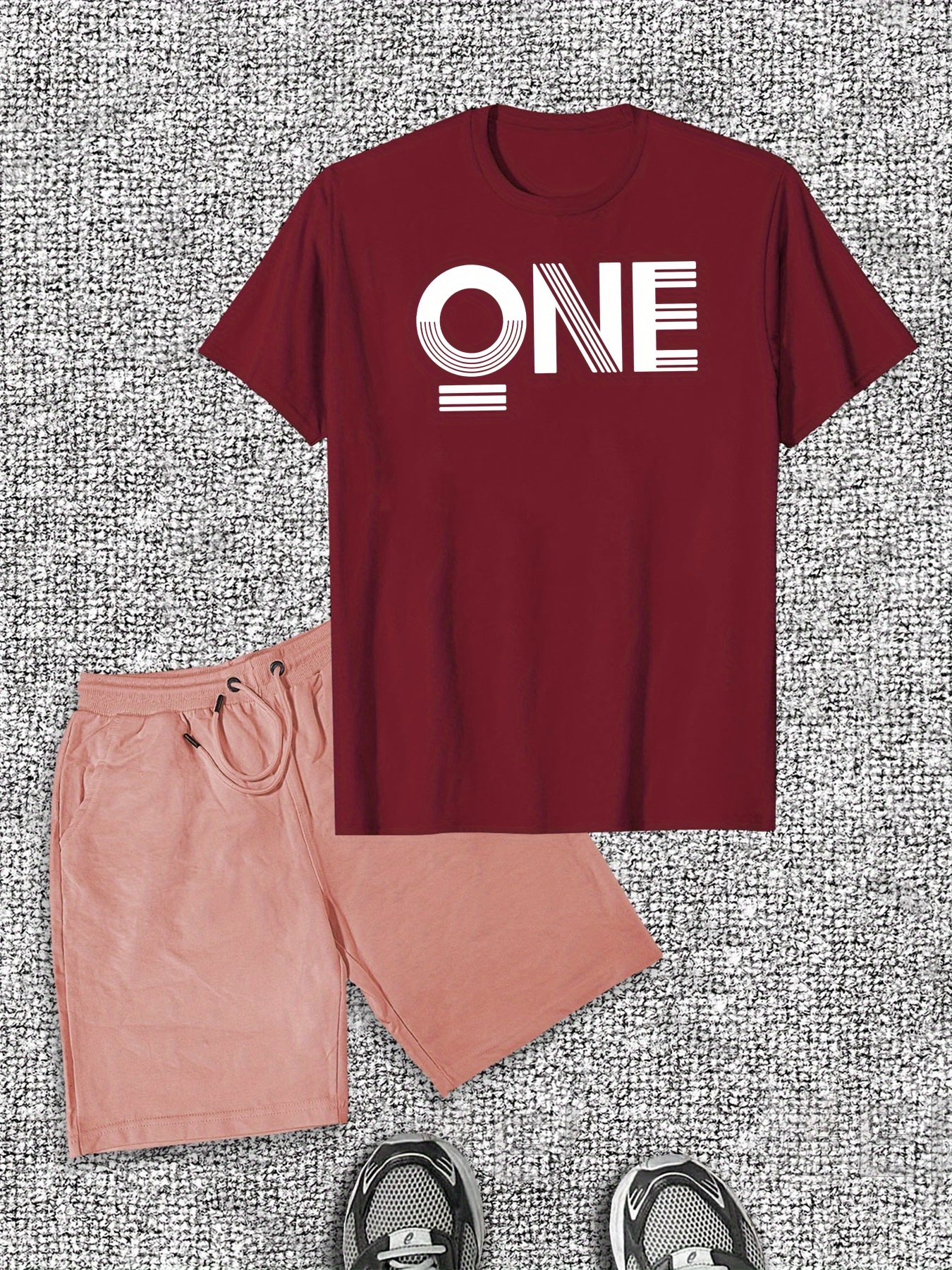 Men's ONE English Pattern Short Sleeve T-Shirt Shorts Casual Set
