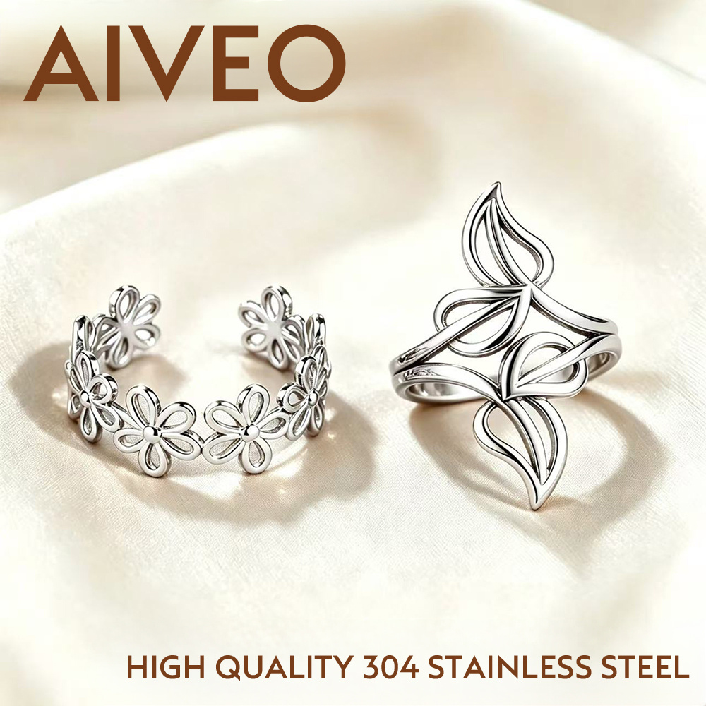 2pcs Golden Stackable Open Ring Set, Stainless Steel