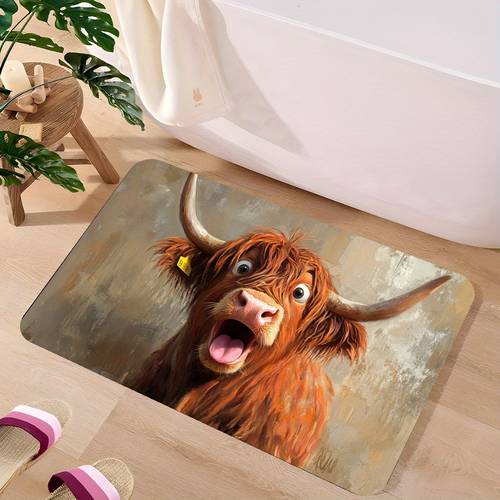 1pc ultra absorbent diatomaceous earth bath mat featuring quirky highland cow design non slip quick drying carpet suitable for bathrooms kitchens living rooms cafes bars gardens an essential for personal care and an ideal gift