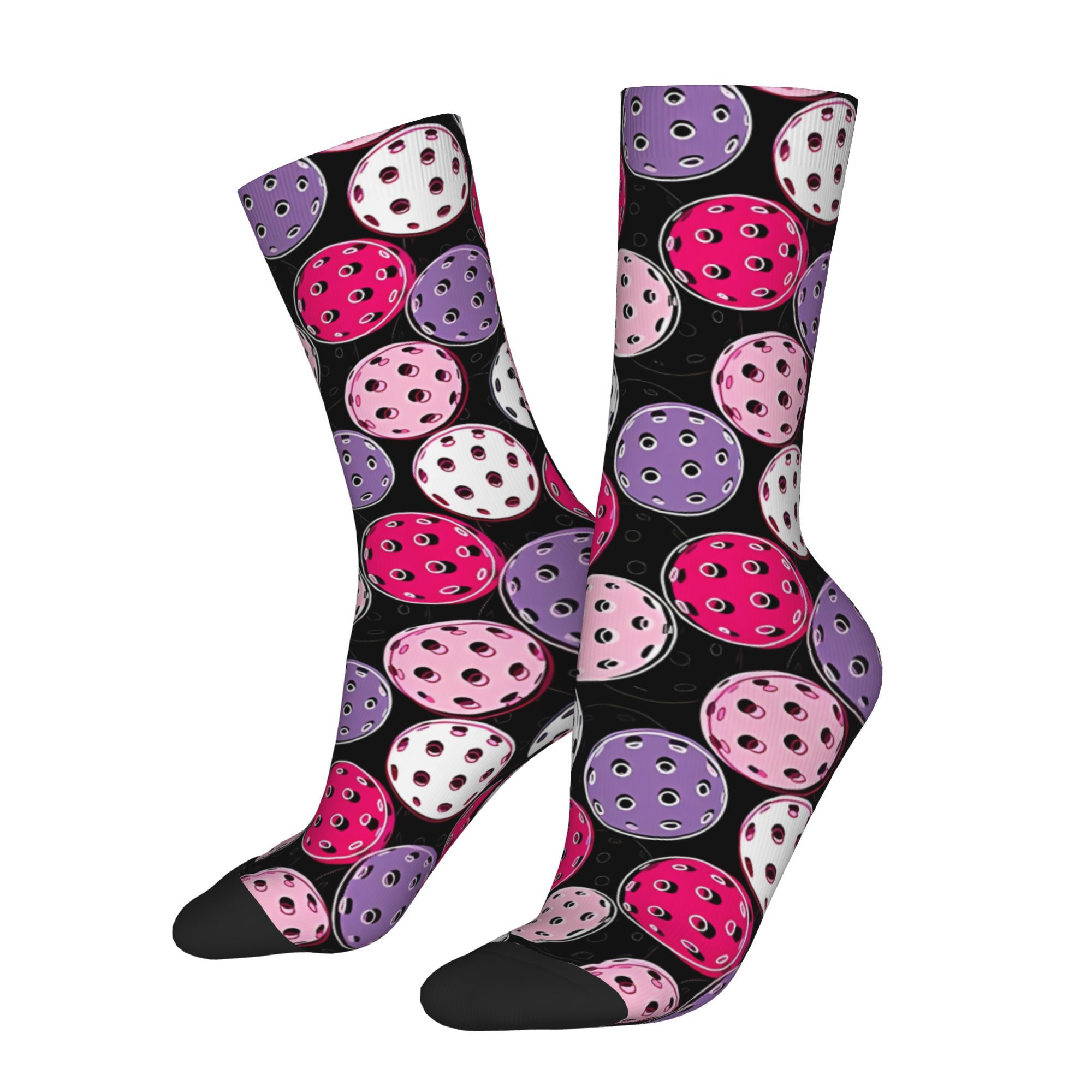 TEMU 1 Pair Funny 's Compression Socks Colorful Pickleball Ball Pickleballs All Over Pattern Black Vintage Harajuku Hip Hop Novelty Seamless Daily