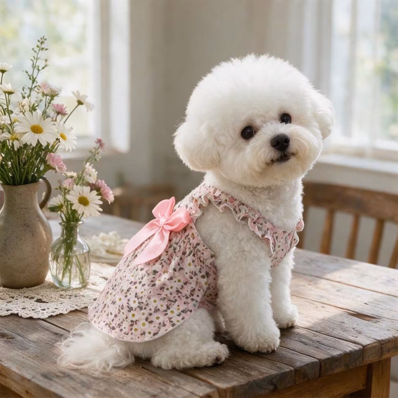 1pc small dog summer dress floral printed ruffle strap pet cami dress with back bow cute puppy clothes for bichon poodle daily outfit Product details 34