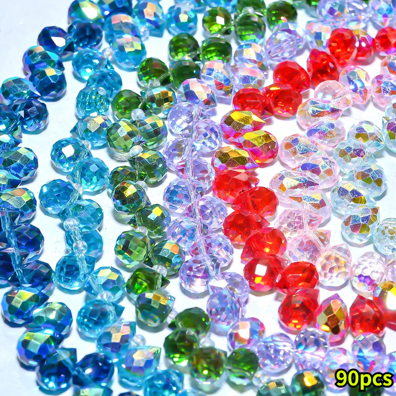 90pcs 8x9mm mixed color   glass beads in strawberry and teardrop shapes with cross holes suitable for jewelry making