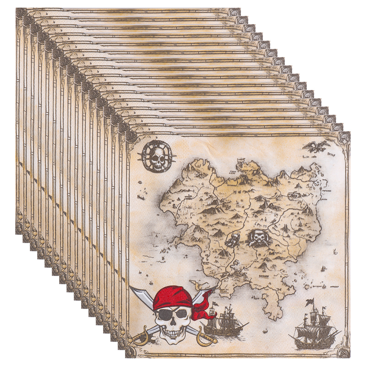 TEMU Pirate Treasure Map Theme Party Napkins, Pattern Birthday Party Decoration, 25pcs/pack 33x33cm/13x13inch Birthday Party Supplies, Disposable