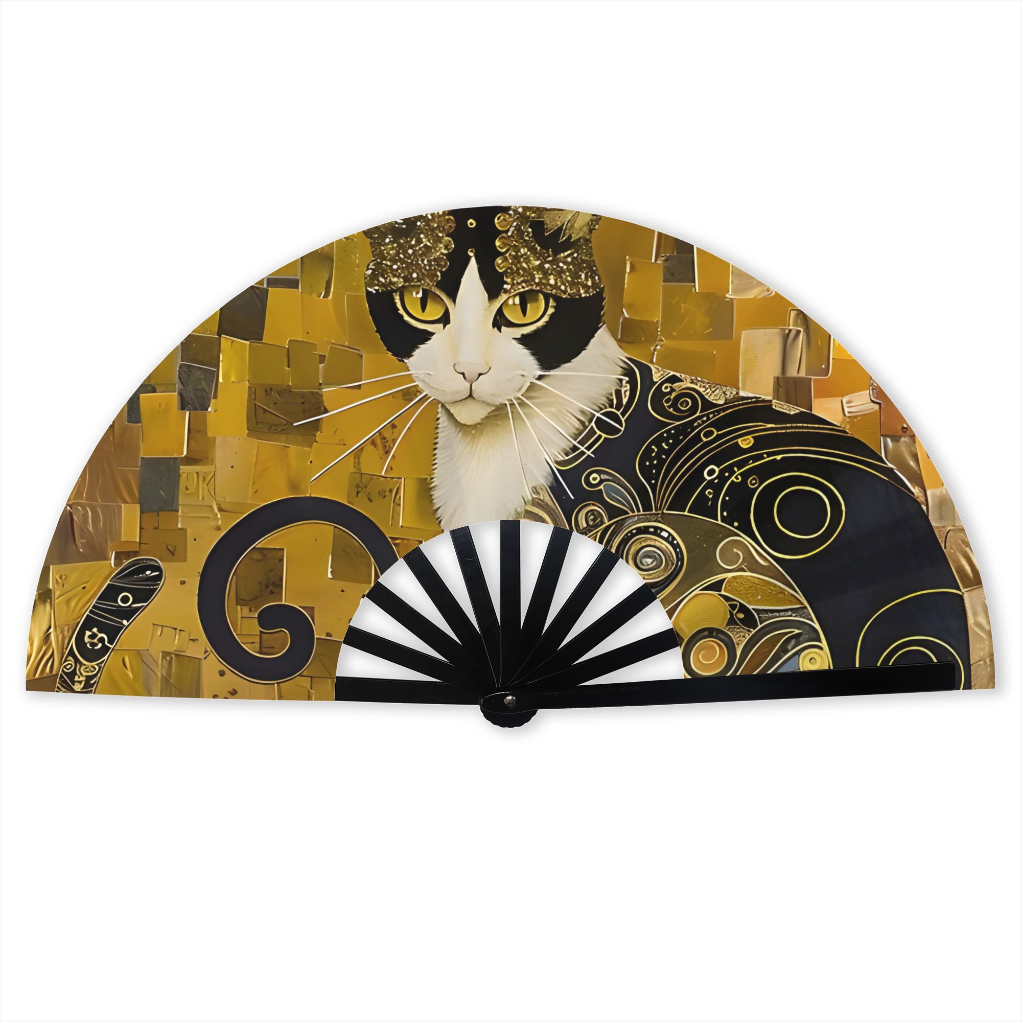 TEMU Klimt Heritage Cat Folding Fan, Sizes: 28cm*54cm And 35cm*65cm, Unisex